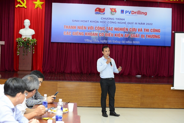 Tuổi trẻ Vietsovpetro và PVDrilling tổ chức sinh khoa học công nghệ: Thanh niên đối với công tác nghiên cứu và thi công các giếng khoan có điều kiện áp suất dị thường Tuổi trẻ Vietsovpetro và PV Drilling tổ chức sinh hoạt khoa học công nghệ quý III năm 2022